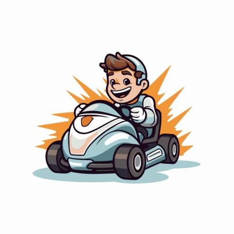 Man driving a lawn mower. Vector illustration in cartoon style.