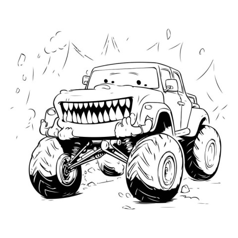 Illustration of a monster truck with open mouth on a white backg