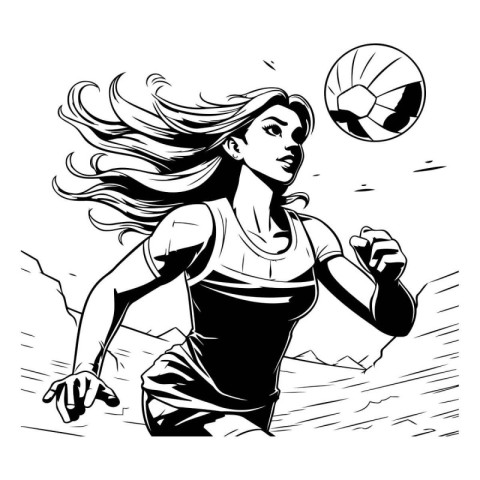 Volleyball player woman with ball. Vector illustration ready for