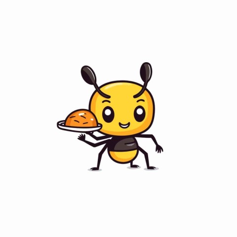 Cute Cartoon Bee Character Holding a Bread. Vector Illustration.