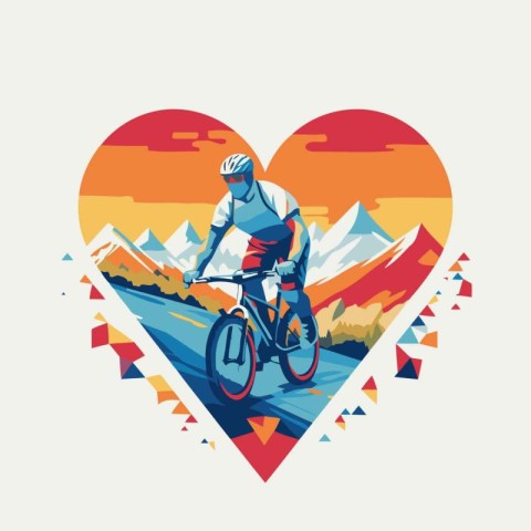 Mountain biker in the heart of the mountains. Vector illustratio