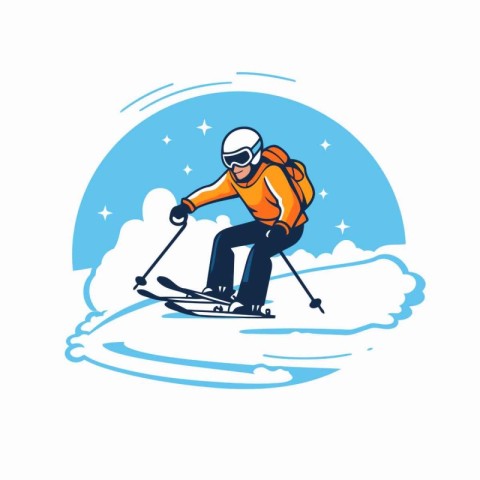 Skiing man in helmet and glasses. extreme sport. vector illustra