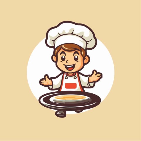 Chef cooking food cartoon vector illustration. Cute cartoon chef