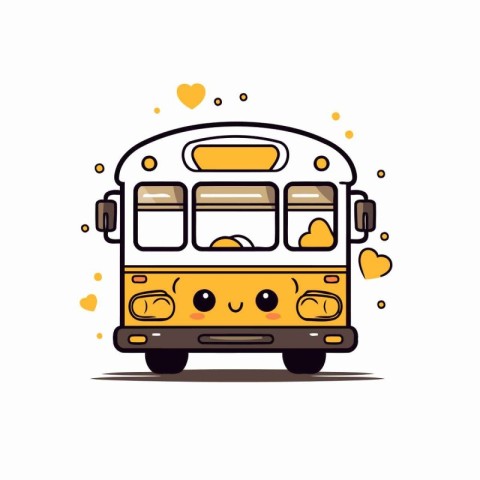 Cute school bus with smiley face and eyes. Vector illustration.