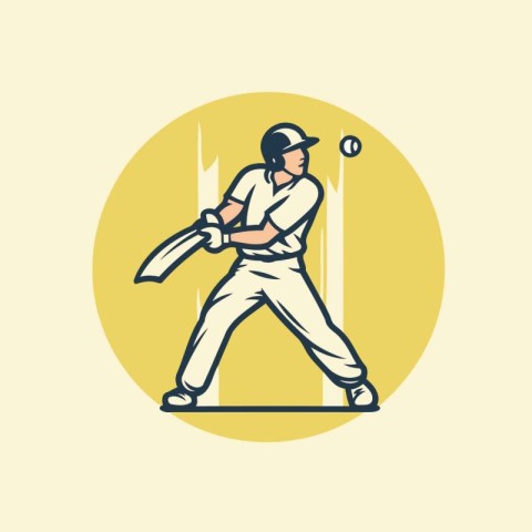 Vector illustration of a cricket player batsman batting with bal