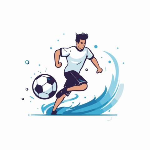 Soccer player running with ball vector Illustration on a white b