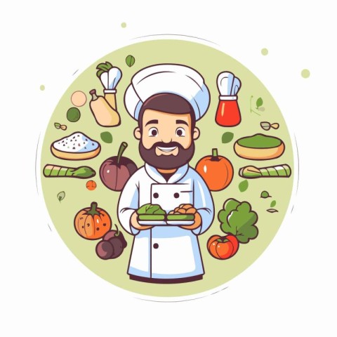 Chef with healthy food. Vector illustration in a flat style.