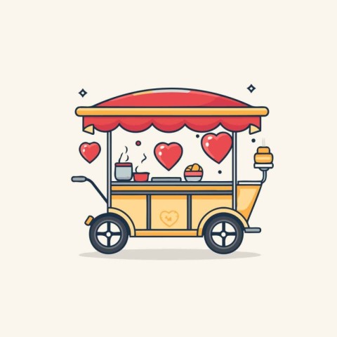 Coffee cart with heart icon. Flat style vector illustration.