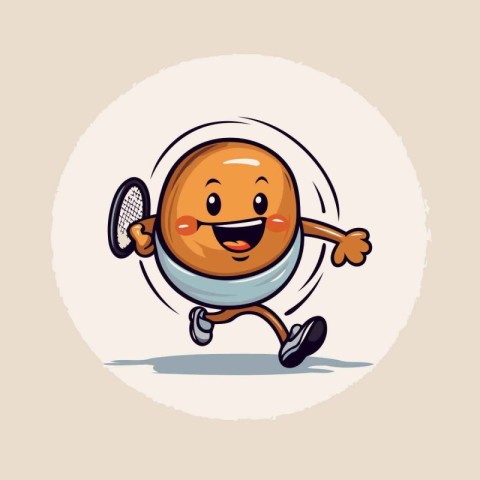 Illustration of a Cartoon Tennis Player Character Running with T