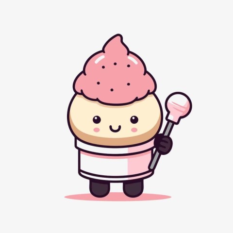 Cute Ice Cream Mascot Character with Lollipop Illustration