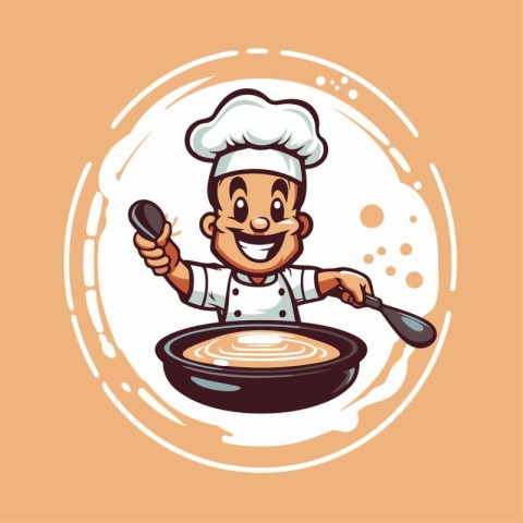 Chef boy cooking cartoon vector illustration. Cute cartoon chef