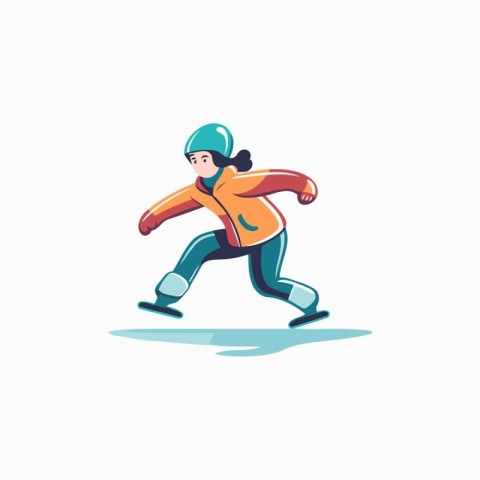 Boy skating on ice. Winter sport. Vector illustration in cartoon