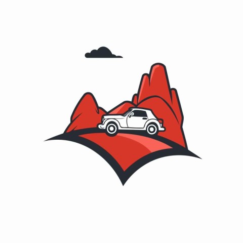 Mountain and car logo design template. Vector illustration of ic