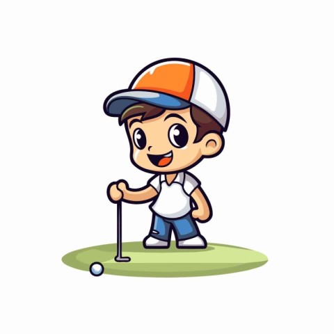 Golfer boy playing golf isolated on white background vector illu