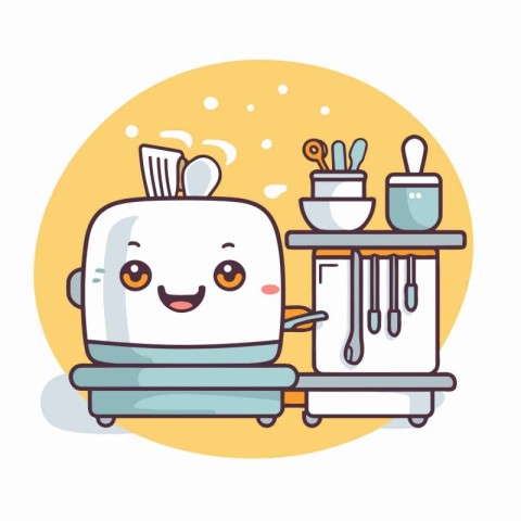 Cute toaster in the kitchen. Vector illustration in cartoon styl