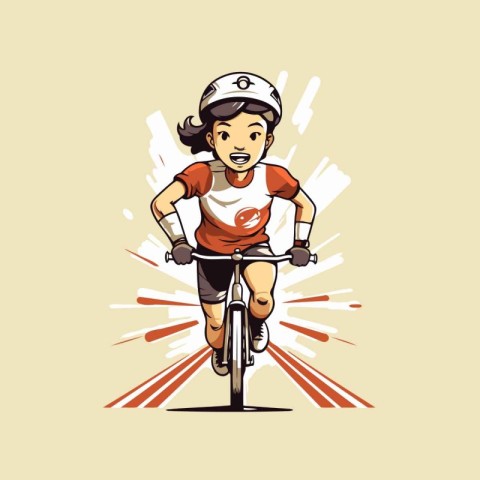 Cyclist in helmet riding a bicycle. Vector illustration of a cyc