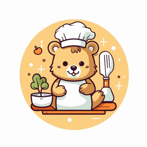 Cute bear chef in chef hat and uniform. Vector illustration.