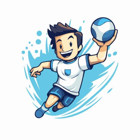 Cartoon soccer player with ball. Vector illustration isolated on