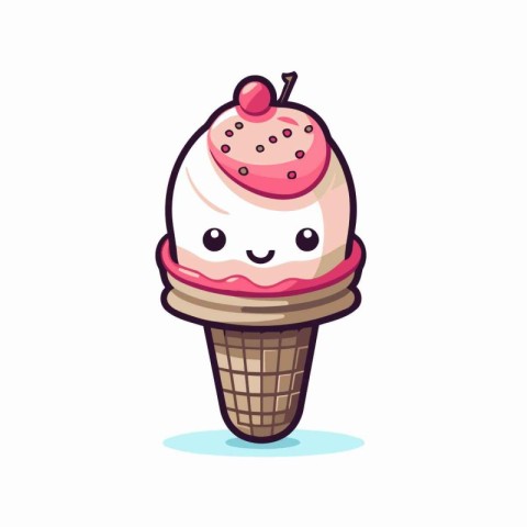 Cute ice cream in cone. Vector illustration on white background.