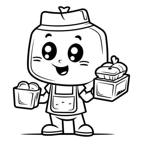 Black And White Cartoon Illustration of Cute Smiling Mascot Farm