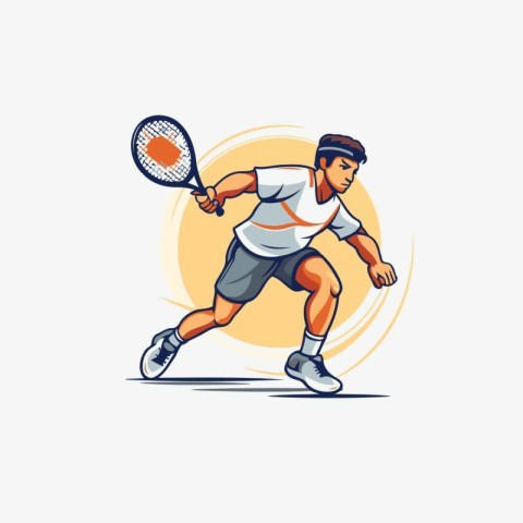 Tennis player with racket and ball in action. Vector illustratio