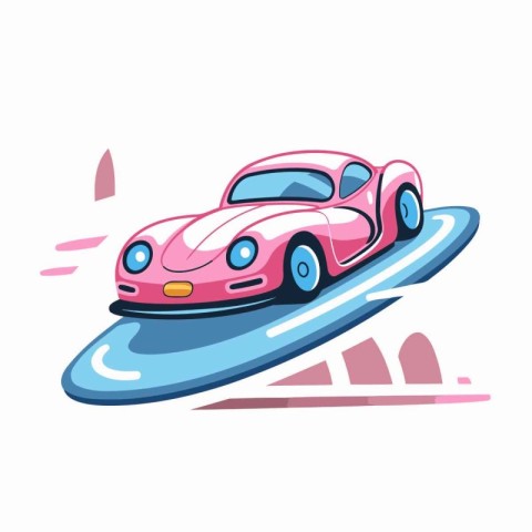 Vector illustration of a pink car on a white background. Cartoon