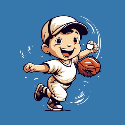 Cartoon boy playing basketball. Vector illustration of a child p