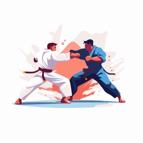 Tae Kwon Do fighters. Vector illustration in flat cartoon style