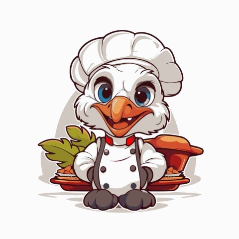 Vector illustration of a Cute Cartoon Duck in a chef hat and apr