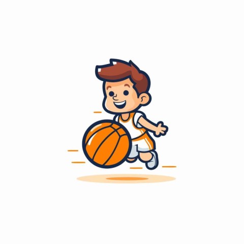 Cartoon boy playing basketball. Vector illustration. Isolated on