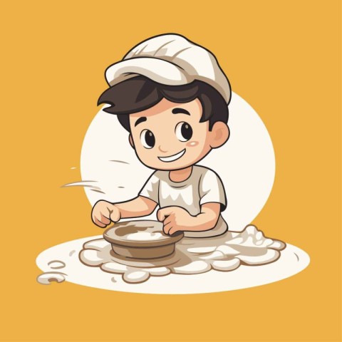 Cute little boy playing with clay. Vector illustration in cartoo