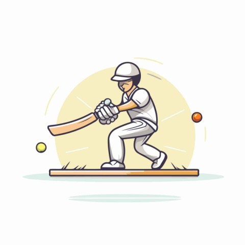 Cricket player hitting the ball with a bat. Vector illustration.