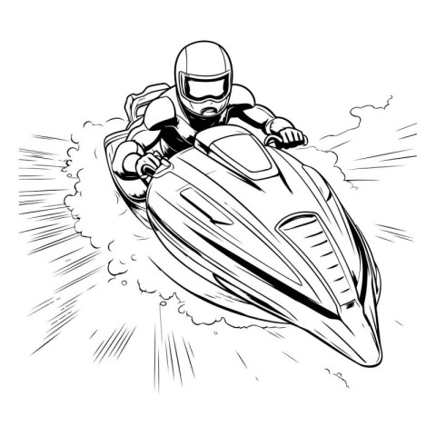 Jet ski racer in action. Vector illustration ready for vinyl cut