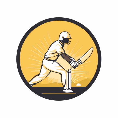 Cricket player with bat and ball vintage style vector illustrati