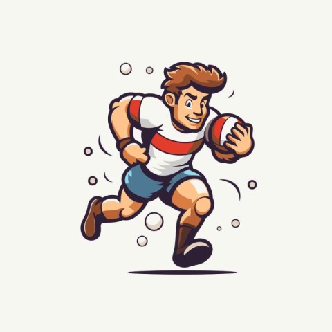 Rugby player running with ball. Vector illustration in cartoon s