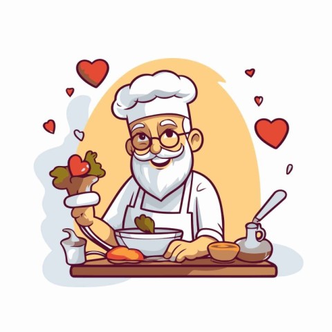 Vector illustration of Cartoon chef cooking in the kitchen. Cute