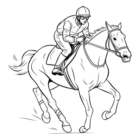 Jockey riding a horse. monochrome vector illustration on white b