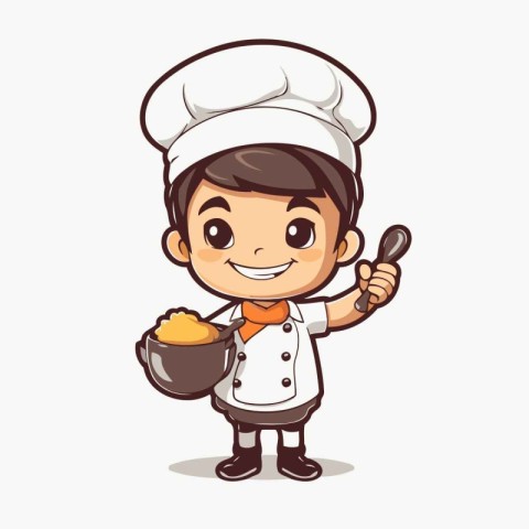 Cute Little Boy Chef Cartoon Mascot Character Vector Illustratio