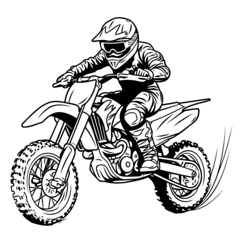 Motocross rider on a motorcycle. Monochrome vector illustration