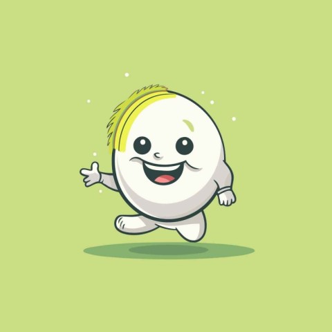 Cute cartoon white egg character running and smiling. Vector ill