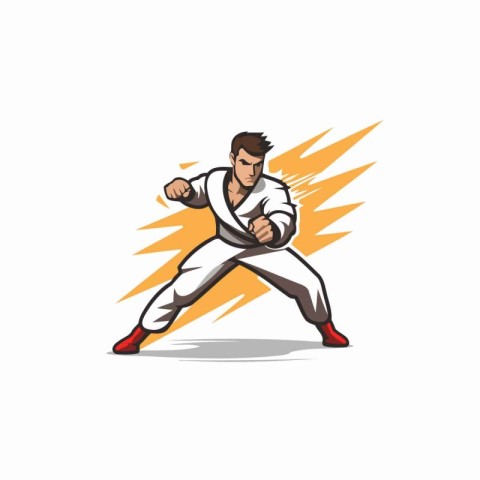 Taekwondo vector illustration. Cartoon karate fighter with a kic