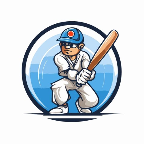 Baseball player with bat and ball. Vector illustration in cartoo