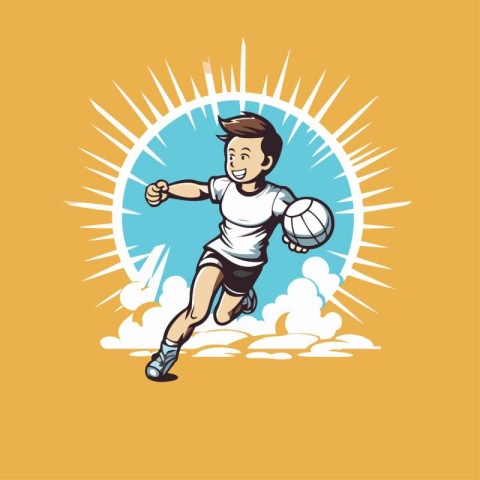 Illustration of a volleyball player jumping with ball viewed fro