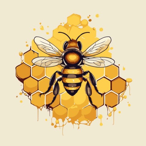 Illustration of a bee and honeycombs. Vector illustration.