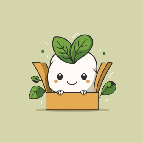 Cute mozzarella cheese character in box. Vector illustration.