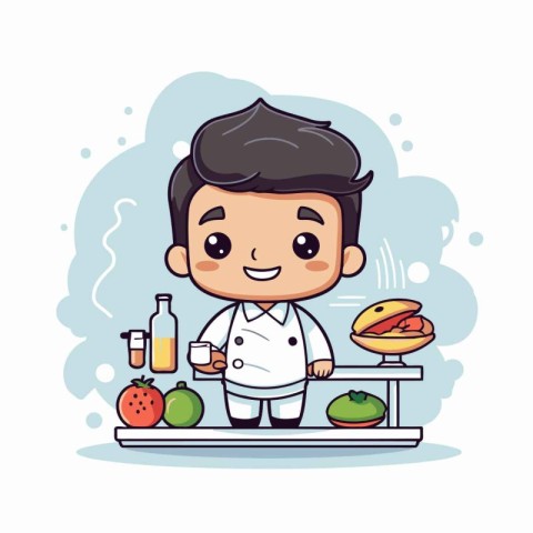 Cute chef cartoon with food and drink vector illustration graphi