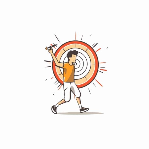 Running man with a target. Flat style vector illustration isolat