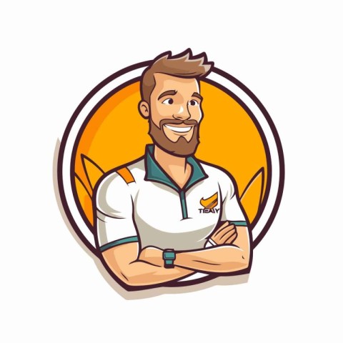 Portrait of a rugby player with arms crossed in circle. Vector i