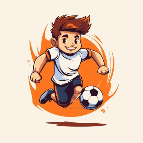 Soccer player kicking the ball. Vector illustration in cartoon s