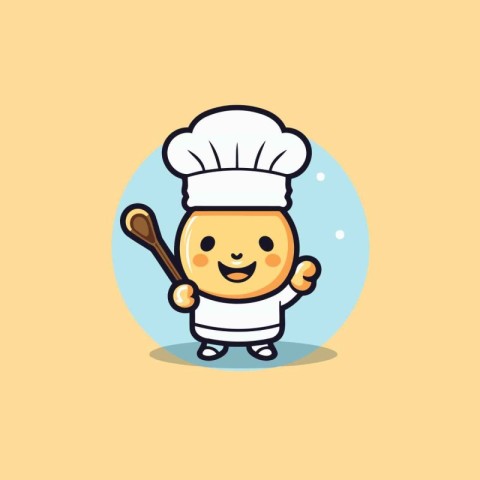 Chef Cartoon Character Cooking Food Vector Illustration. Cute Ch